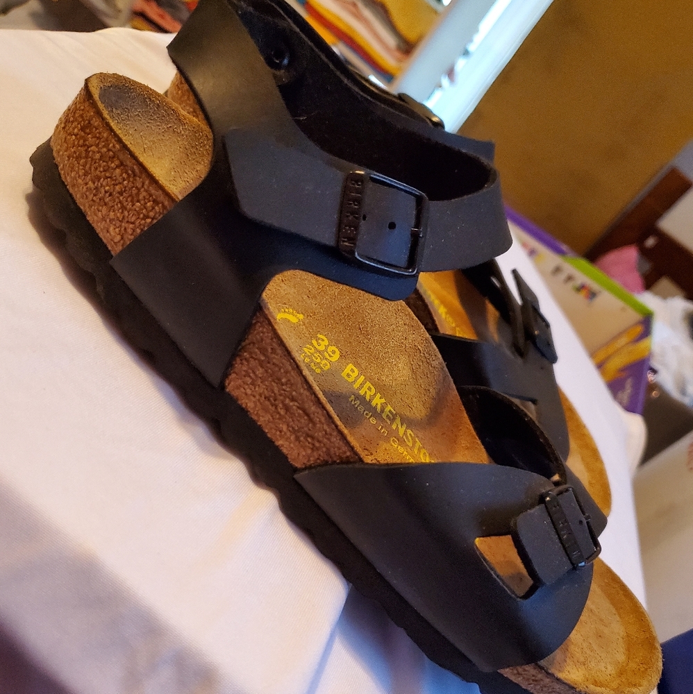 Birkenstock Rio Burke Flor Black Sandals Size 39